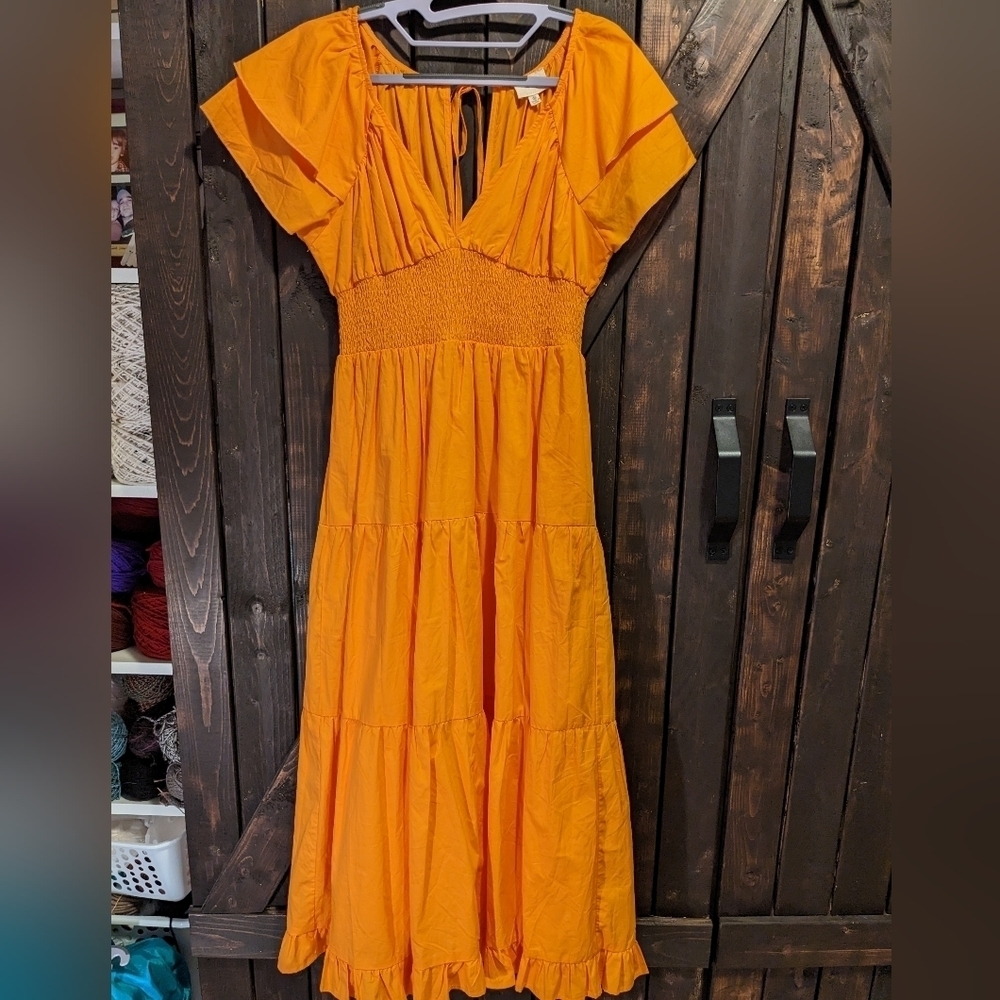 Anthropologie Orange Maxi Dress with Smocked Waist